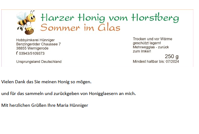 Honig wernigerode Horstberg hobbyimkerei imker Bienen